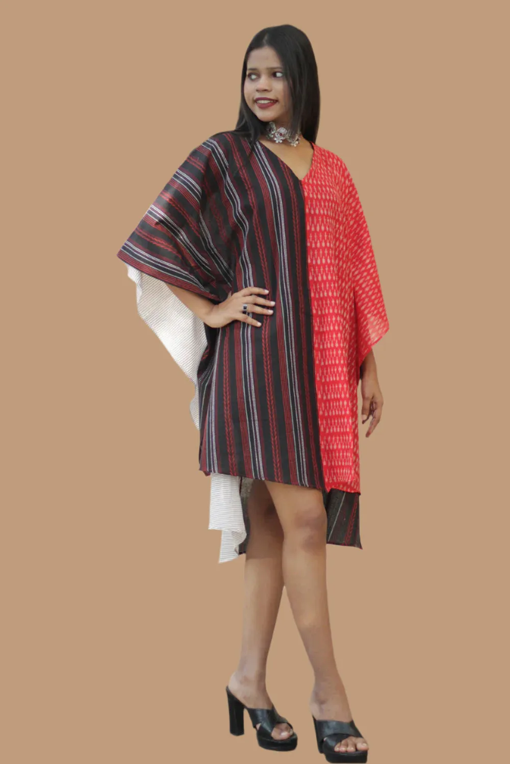 Aasmi | Hi-Lo Kaftan Dress  | Black & Red