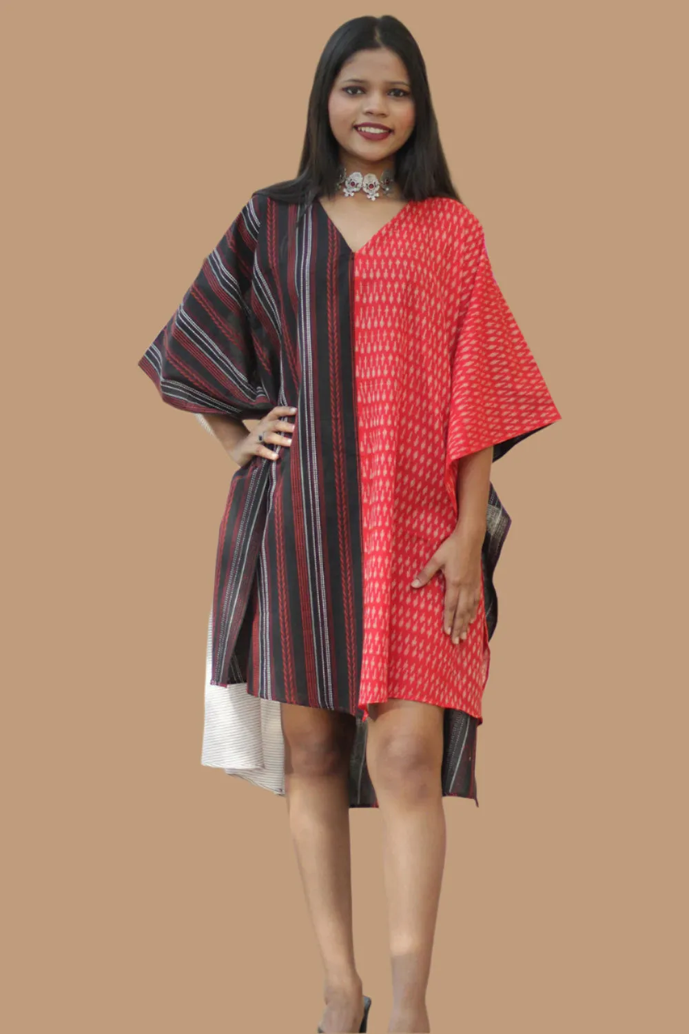 Aasmi | Hi-Lo Kaftan Dress  | Black & Red