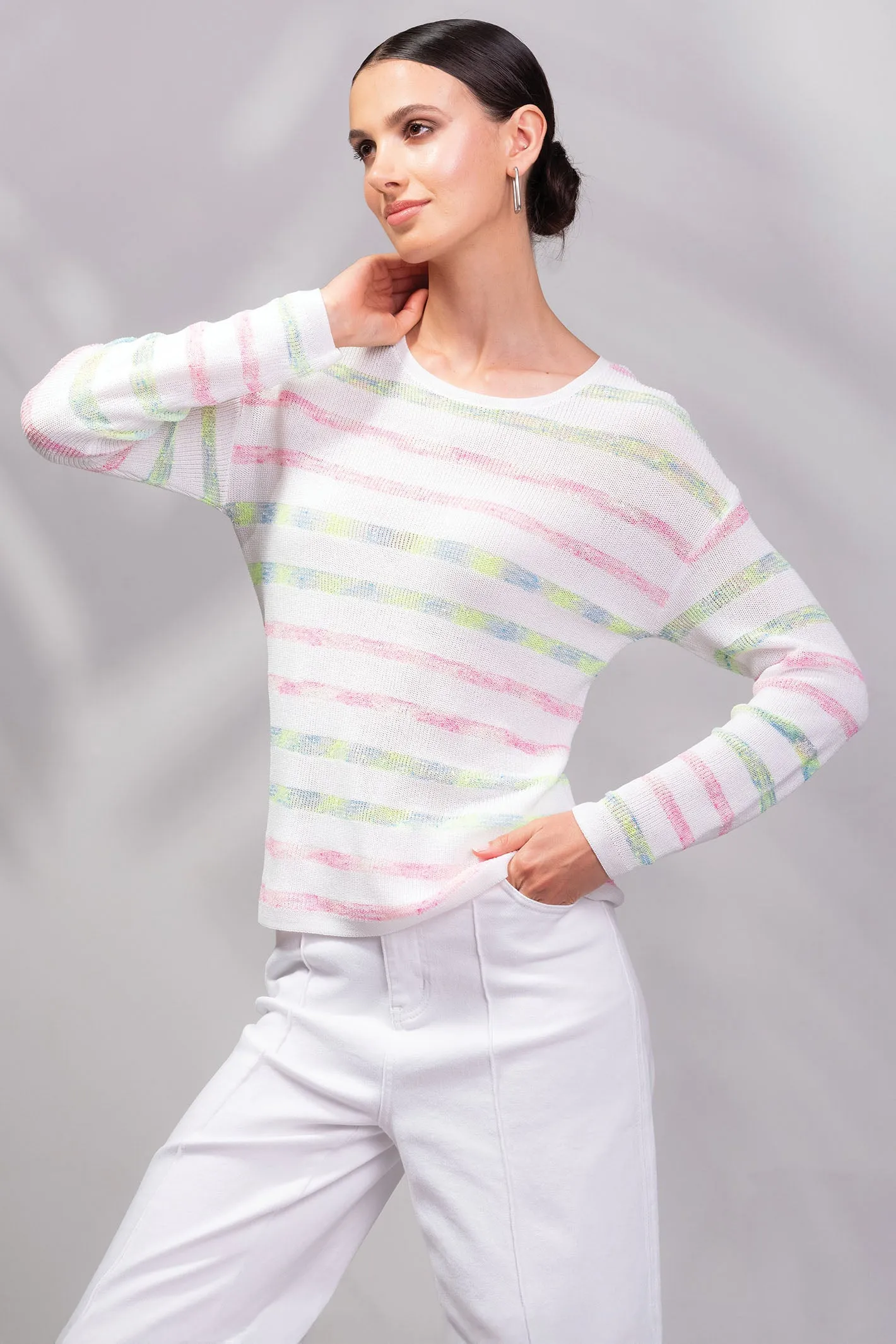 Alison Sheri A45132 White Multicolour Stripe Jumper