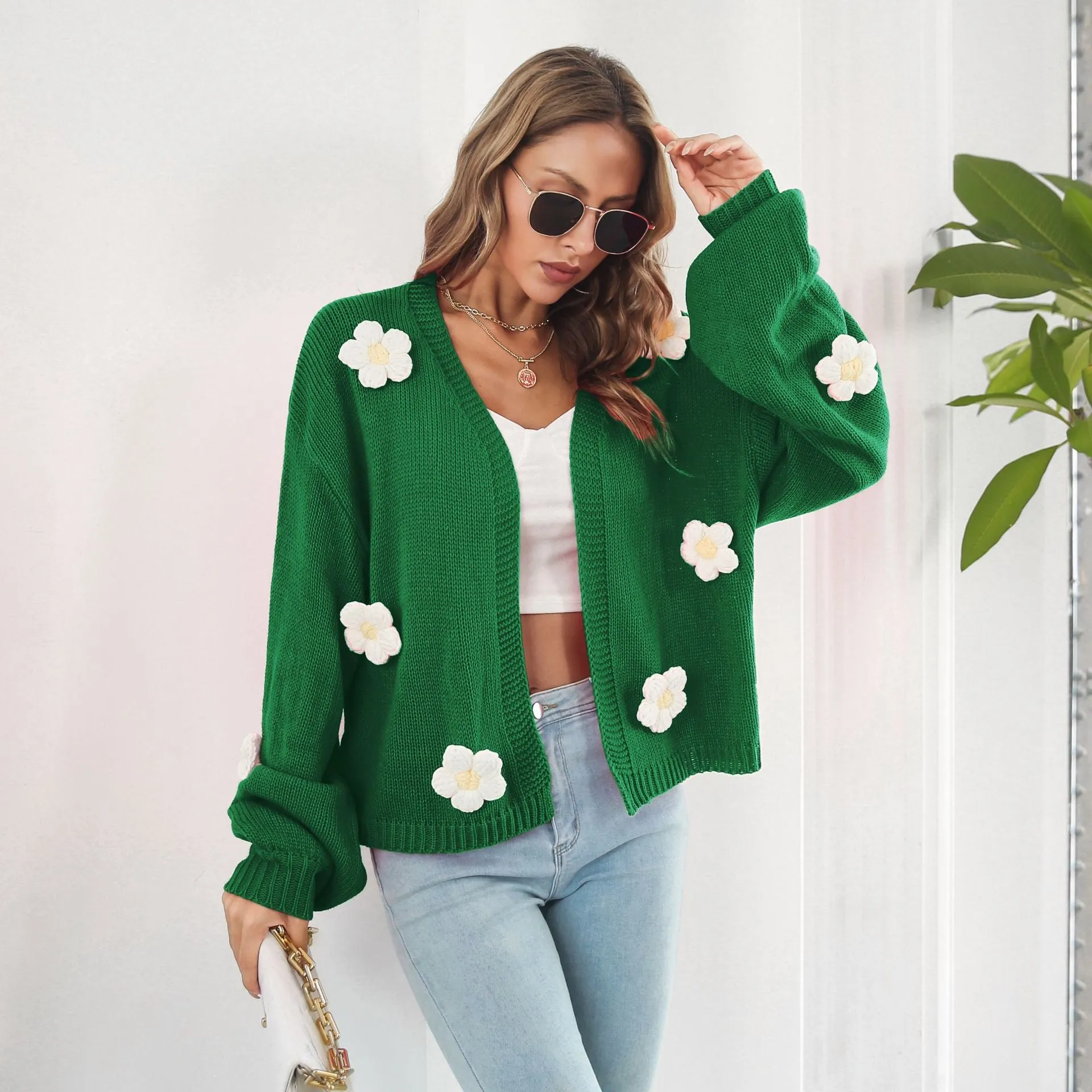 Balloon Sleeve 3D Floral Cardigan