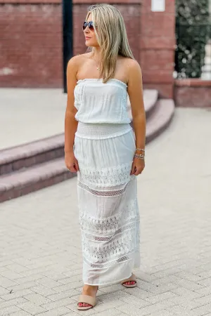 Breezy Beaches Strapless Maxi Dress - White