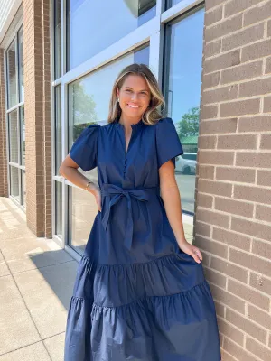 Britt Poplin Tiered Midi Dress