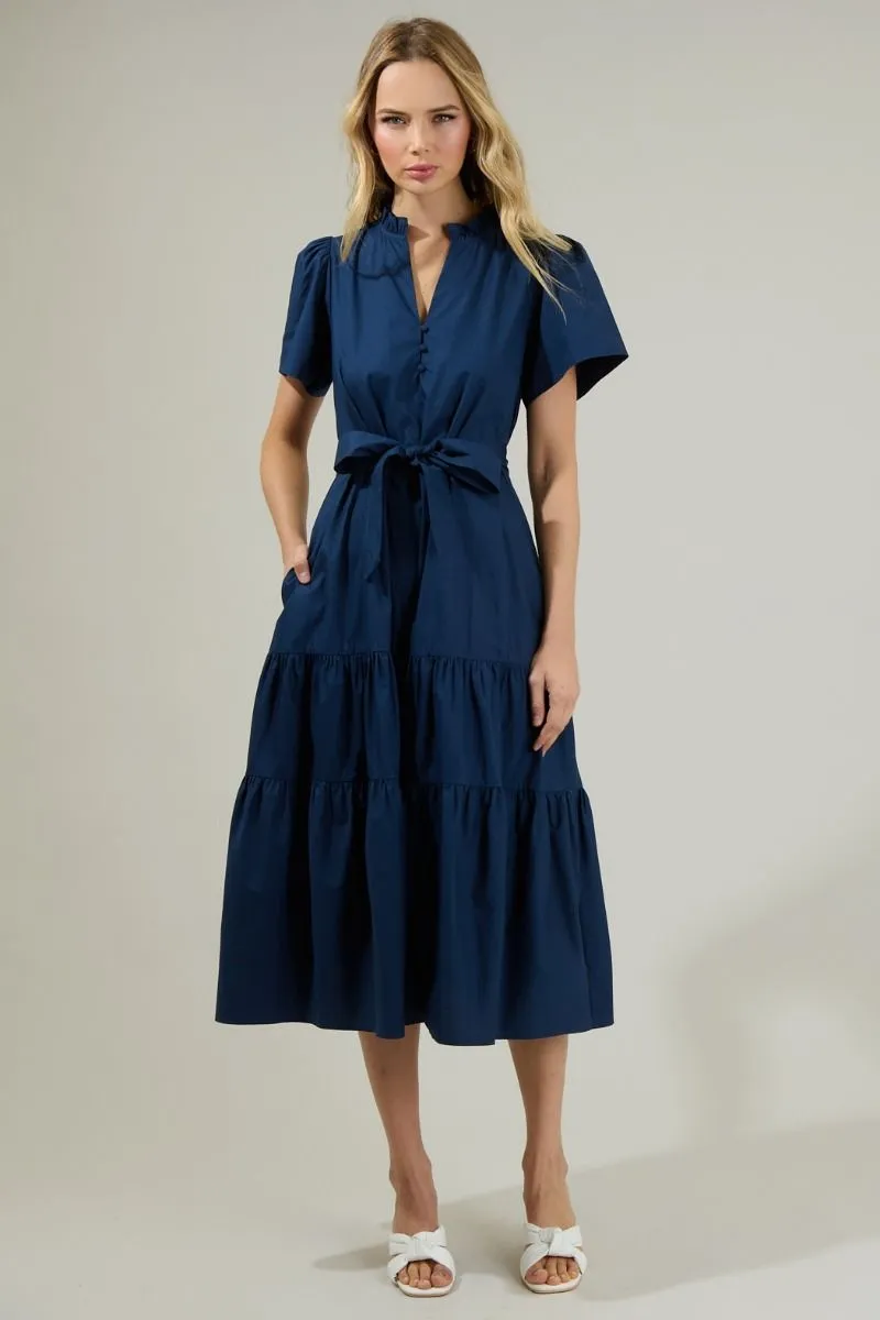 Britt Poplin Tiered Midi Dress