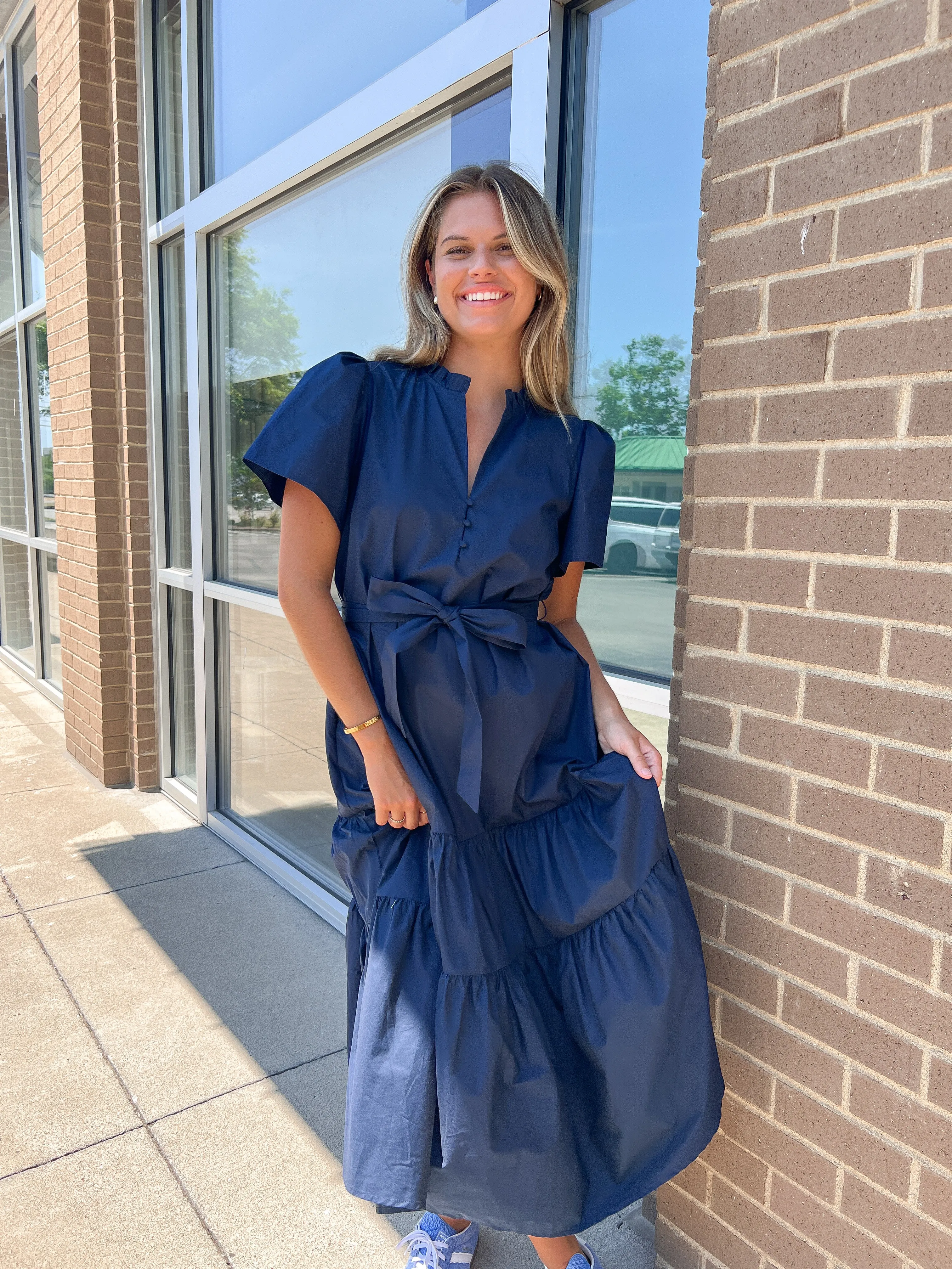 Britt Poplin Tiered Midi Dress