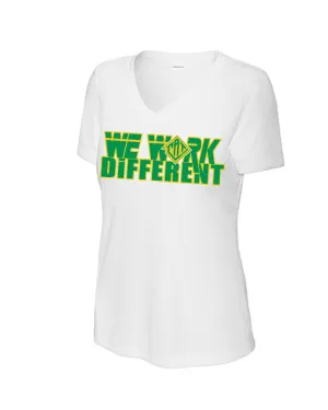 Cat Takeover- White  Ladies Vneck- We Work Different
