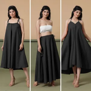 Convertible 3-Way Black Cotton Skirt Dress