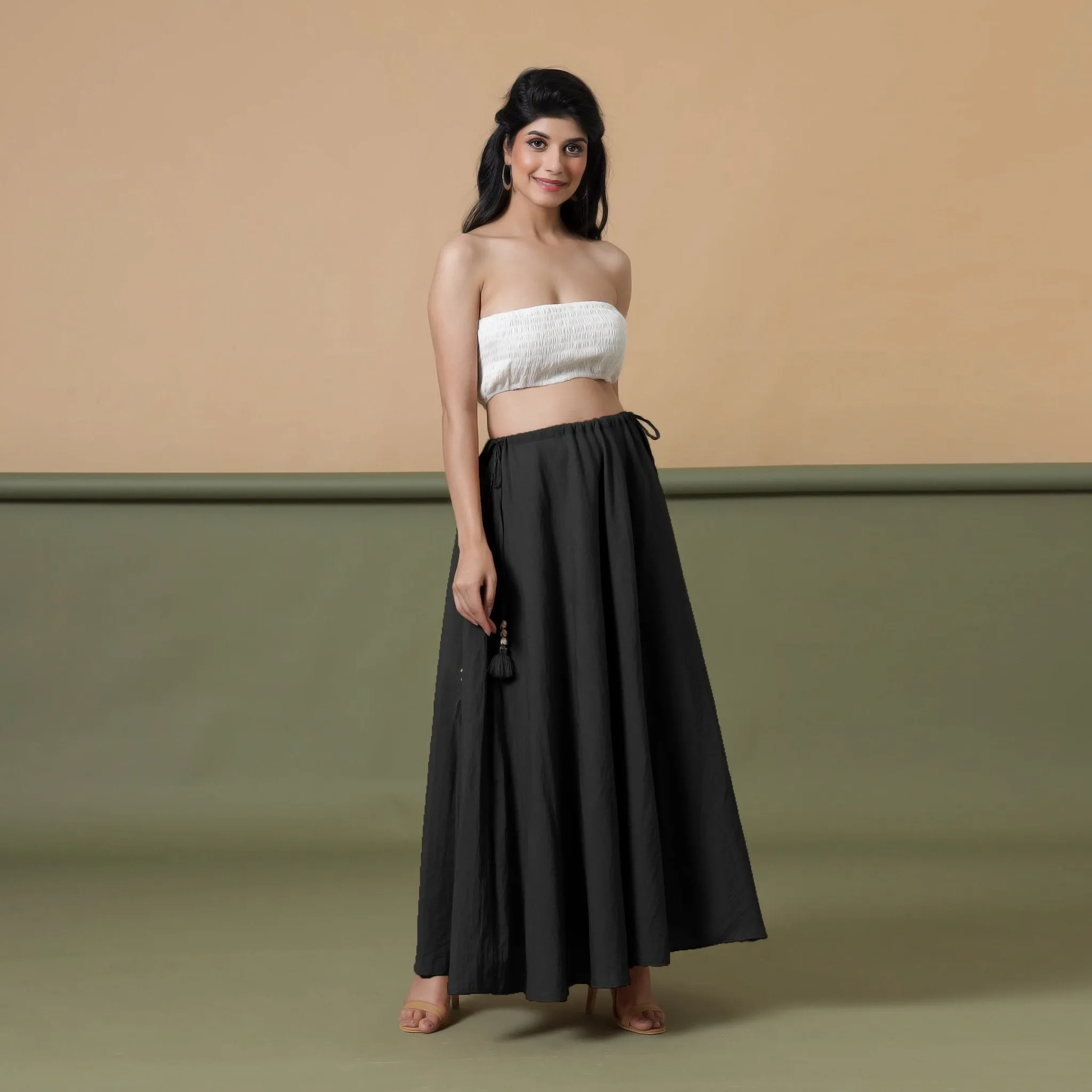 Convertible 3-Way Black Cotton Skirt Dress