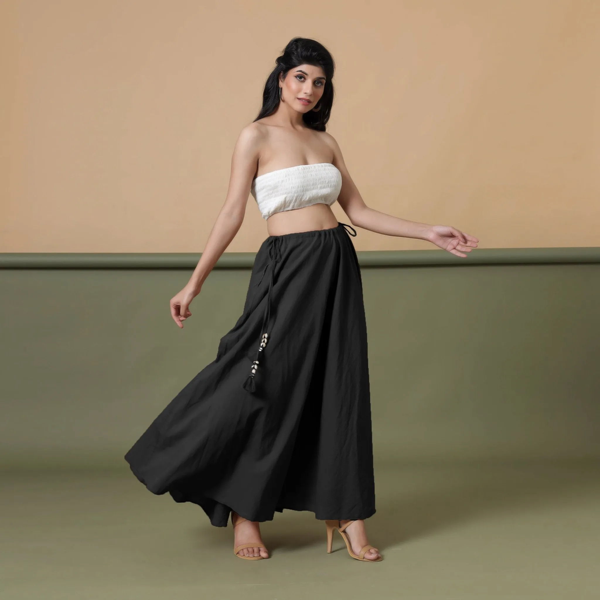 Convertible 3-Way Black Cotton Skirt Dress