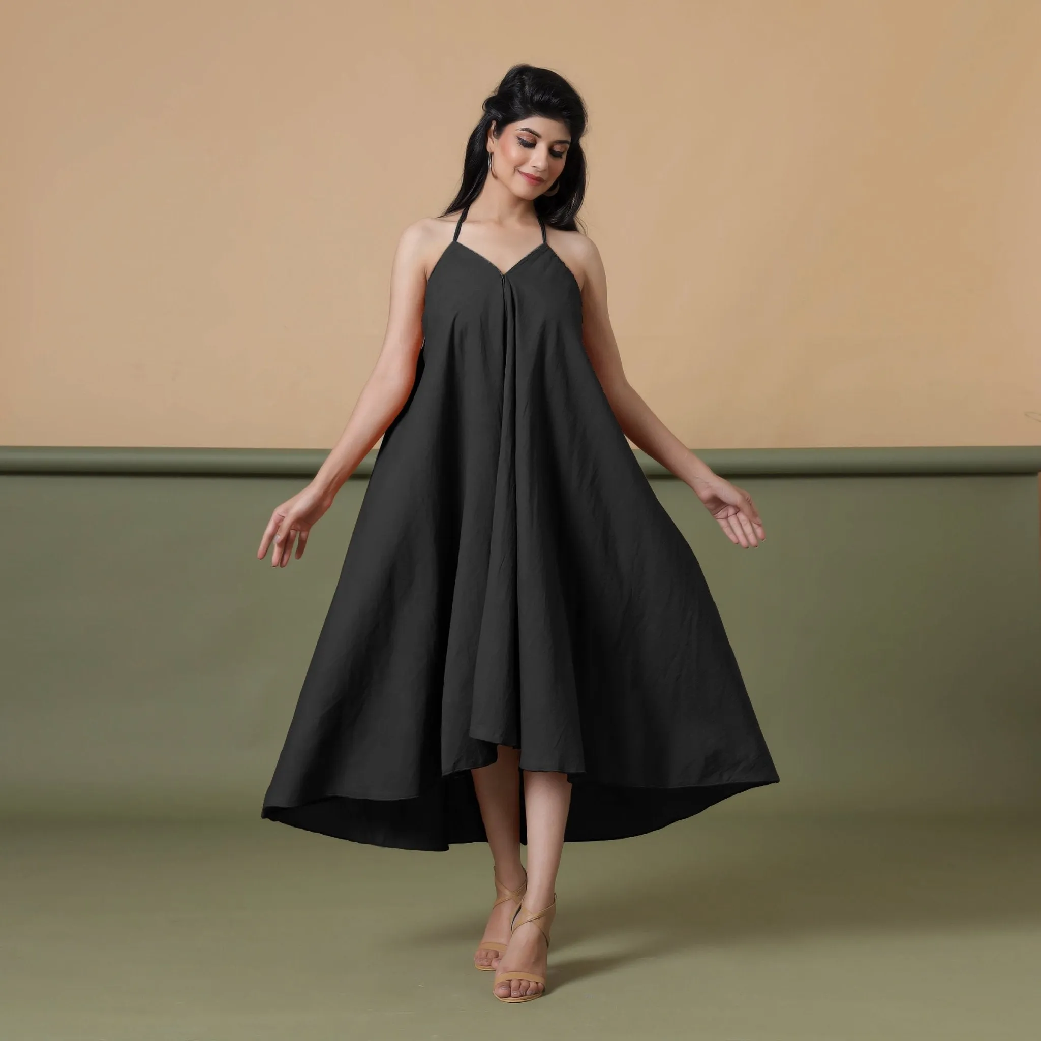 Convertible 3-Way Black Cotton Skirt Dress