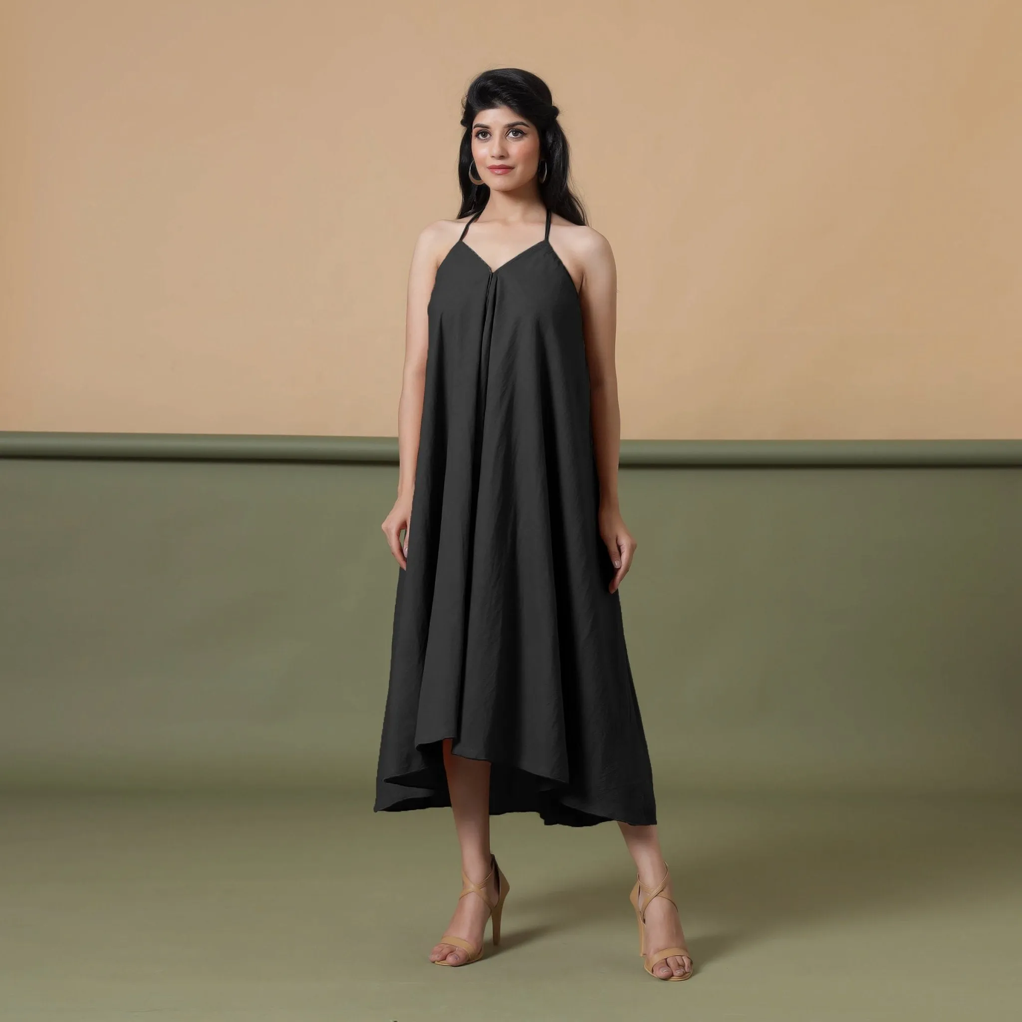 Convertible 3-Way Black Cotton Skirt Dress