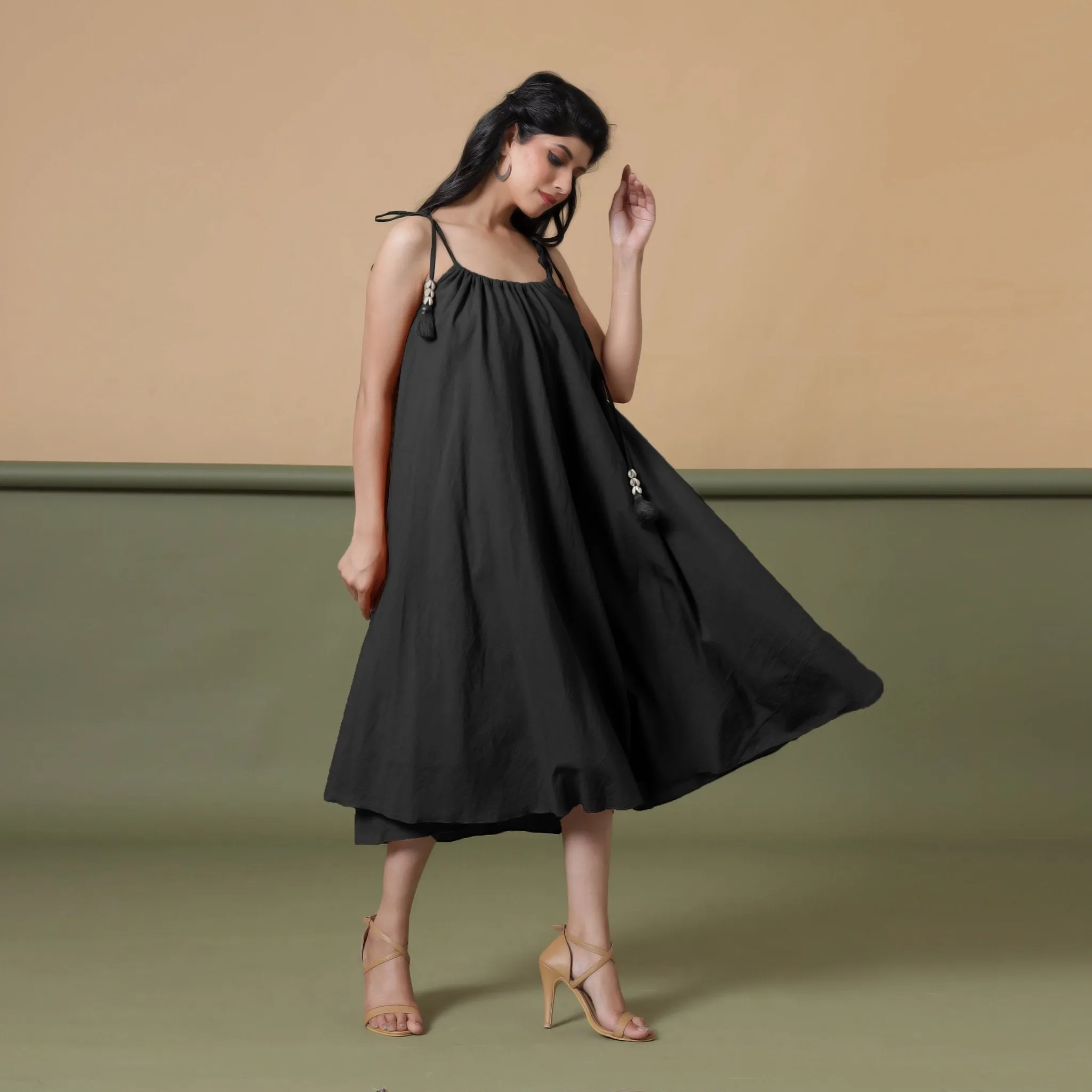 Convertible 3-Way Black Cotton Skirt Dress