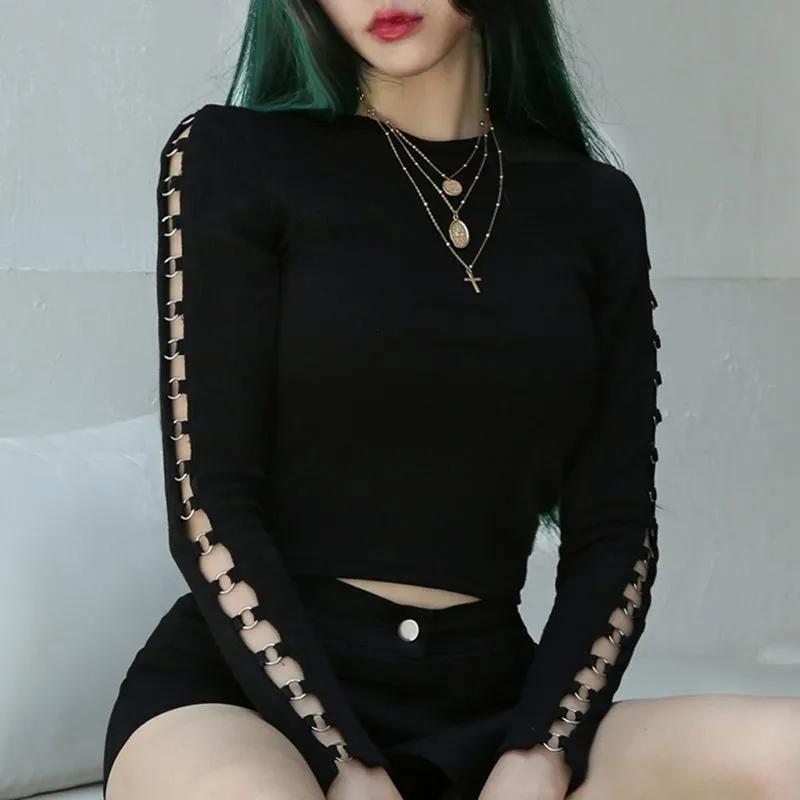 Cropped Knitted Sexy Hollow Girl Gothic Long Sleeve