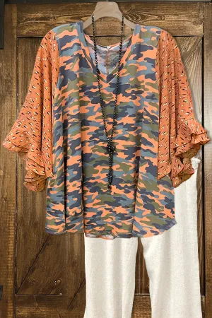 Elegant Contrast Camouflage Stitching Blouse