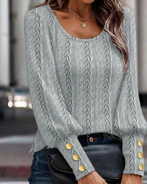 Elegant Round Neck Button Blouse