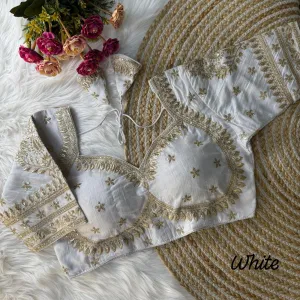 Elegant White Color Embroidery And Sequins Work Readymade Blouse For Women