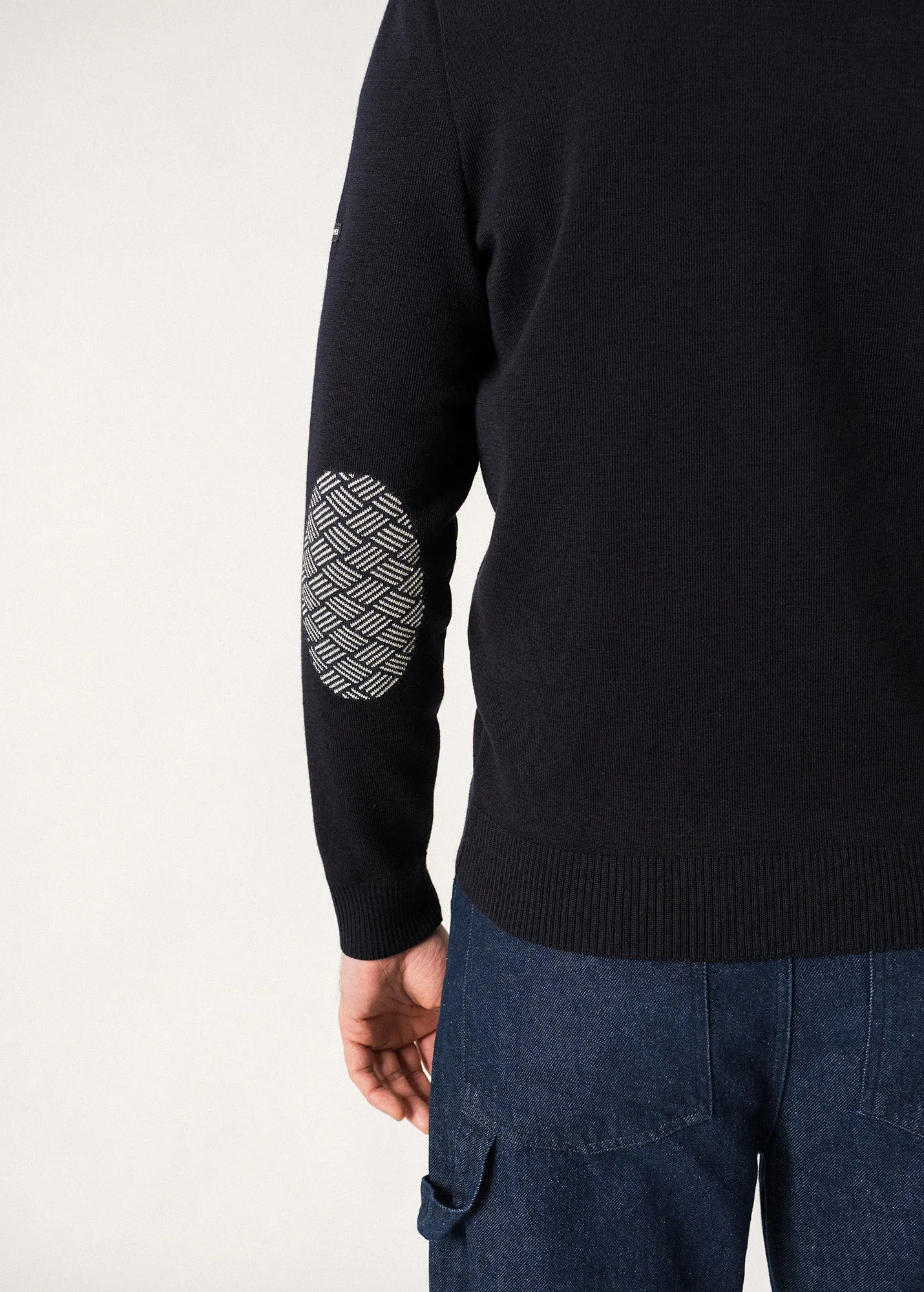 Equipage Wool Cardigan  with elbow patches (NAVY/ECUME)