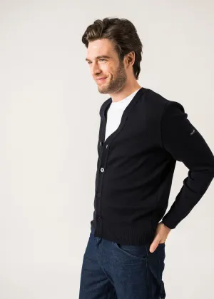 Equipage Wool Cardigan  with elbow patches (NAVY/ECUME)