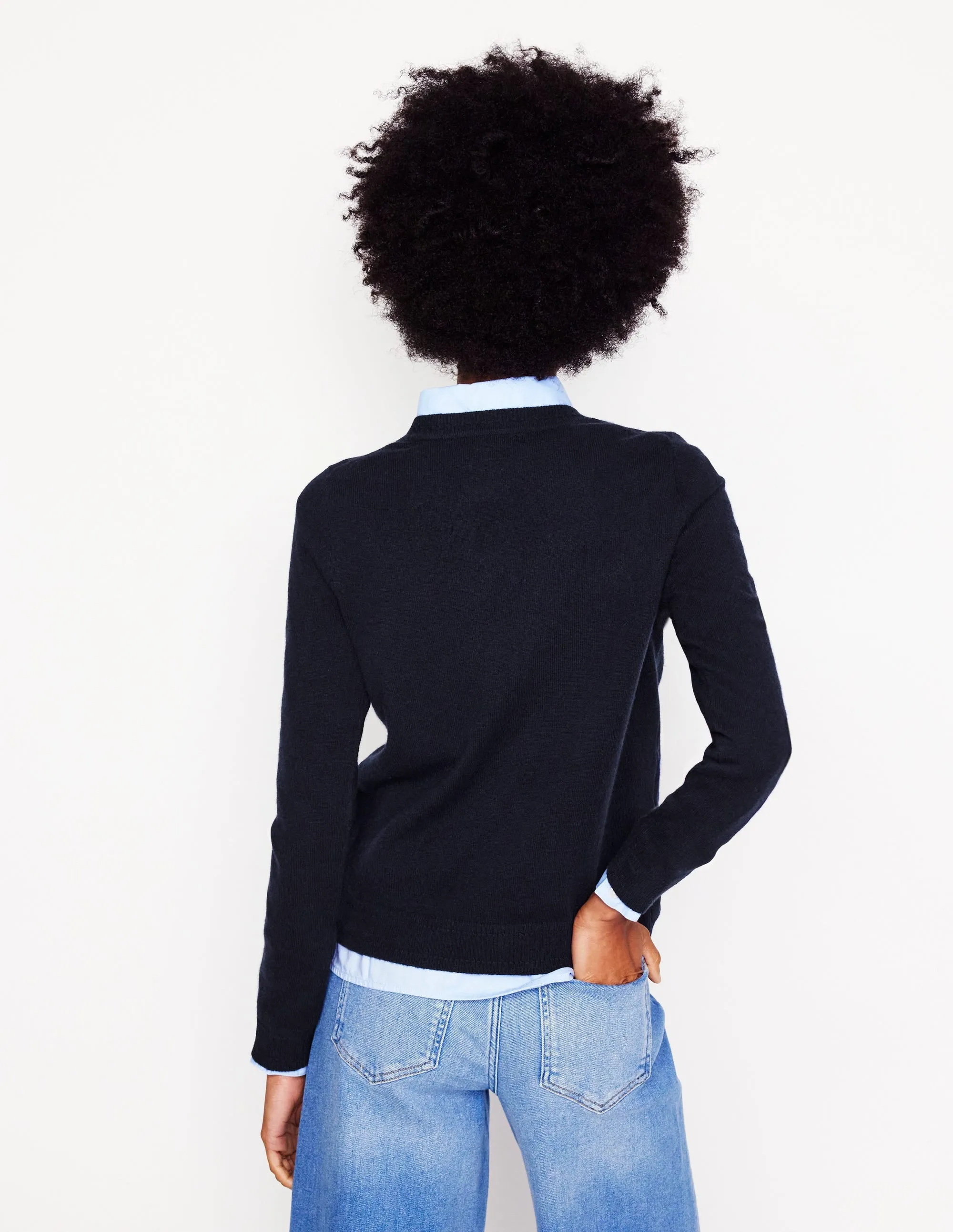 Eva Cashmere Crew Neck Jumper-Navy