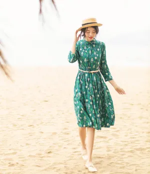 Floral  Summer Cotton Linen Spring Women Dresses QJ05082