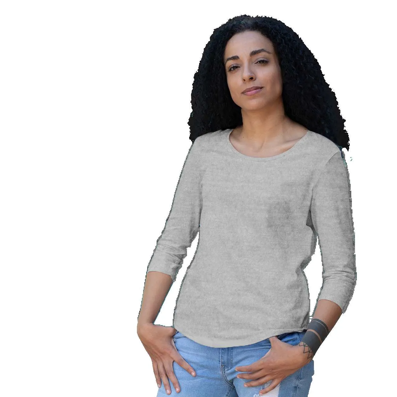 Grey Melange 3/4th Sleeves Top