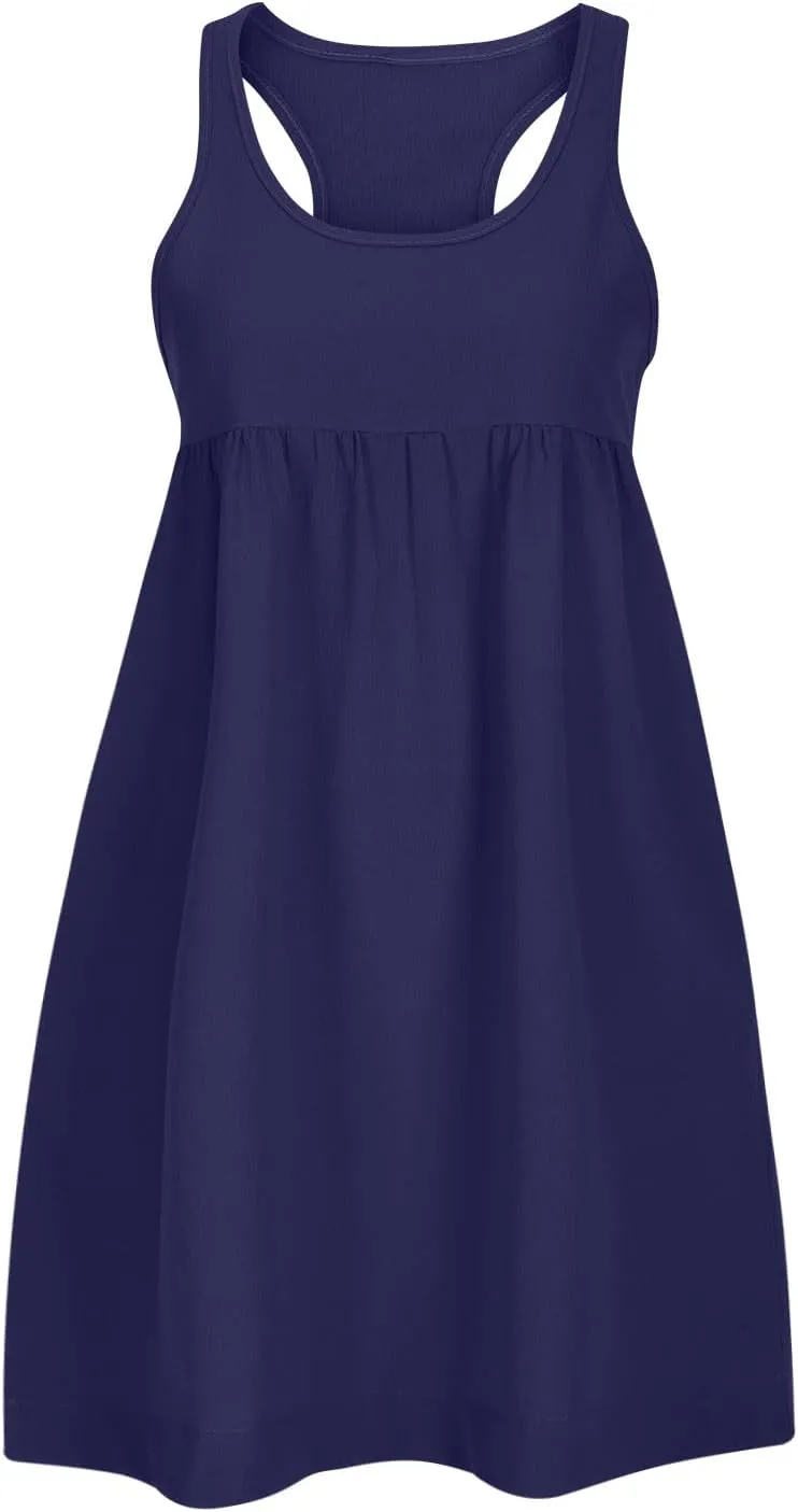 hlysgo Womens Babydoll Dresses Summer Casual Loose Fit Beach Sundress Trendy Sleeveless Crew Neck Mini Dress with Pockets