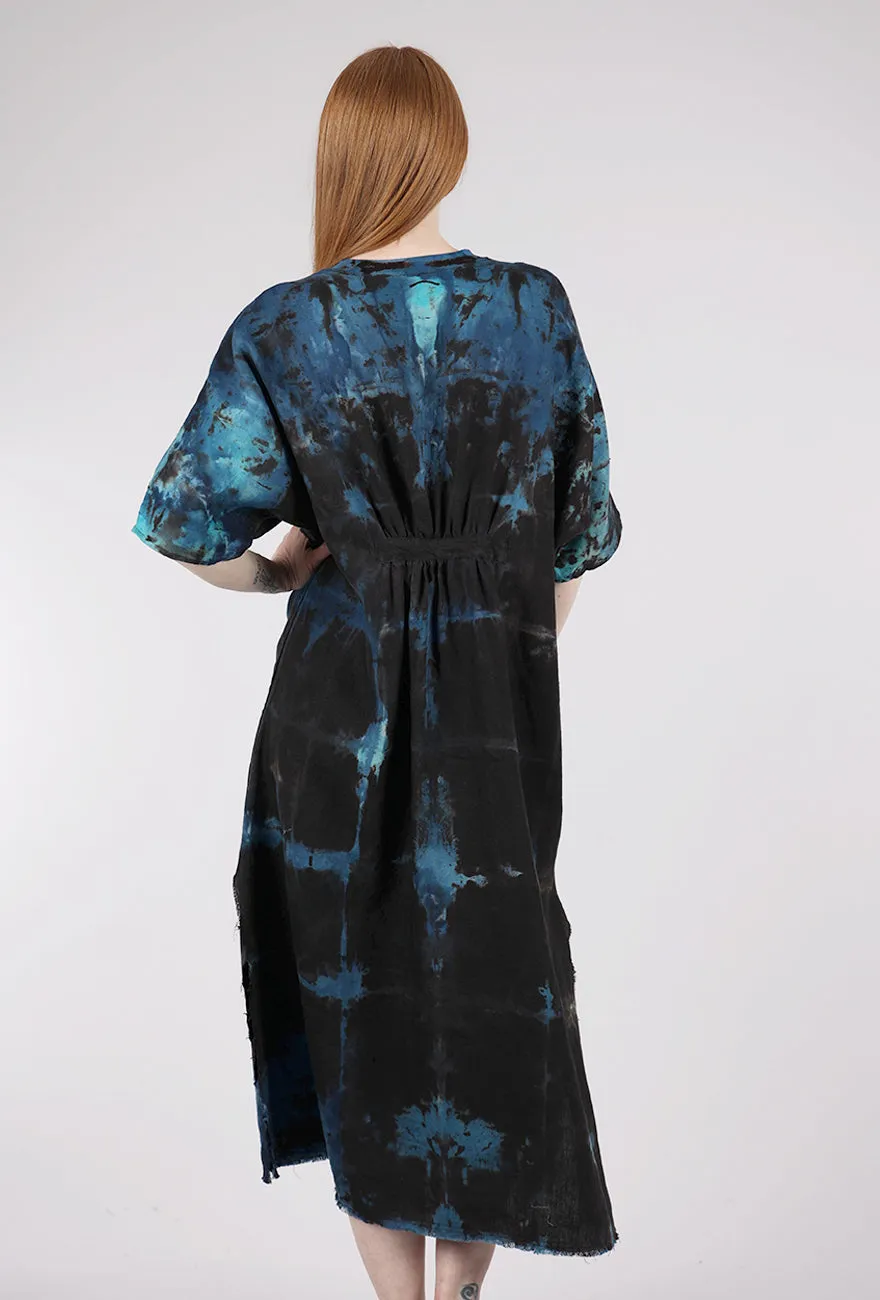 Linen Caftan, Black/Turq