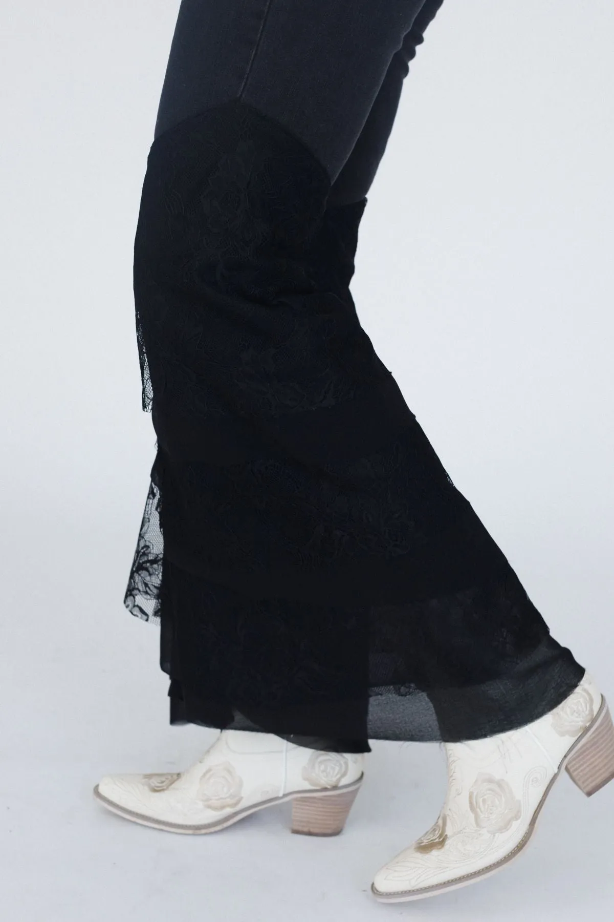 Marbella Lace Flared Jeans - Black