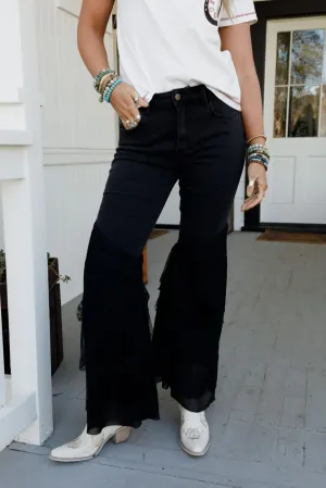Marbella Lace Flared Jeans - Black