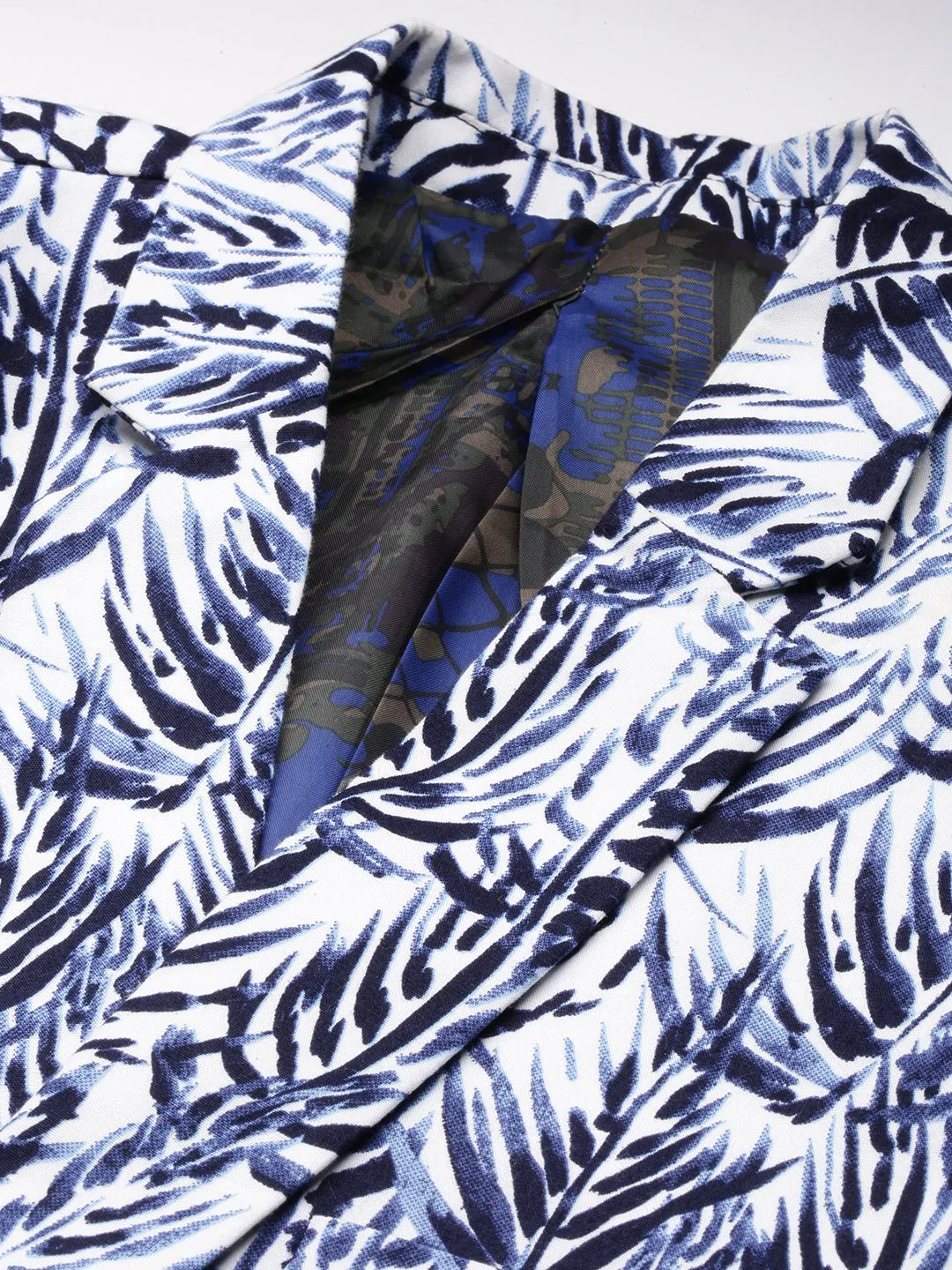 Men Blue Printed Notched Lapel Slim-Fit Single-Breasted Blazer