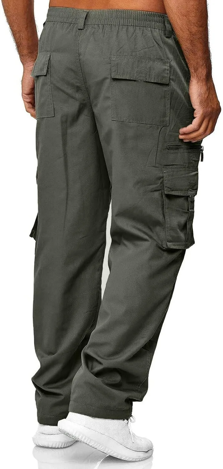 Men's Cargo Sweatpants Waist Outdoor Pants Men's Heavyweight Fleece Cargo Sweatpants Elastic Waist Drawstring Athletic