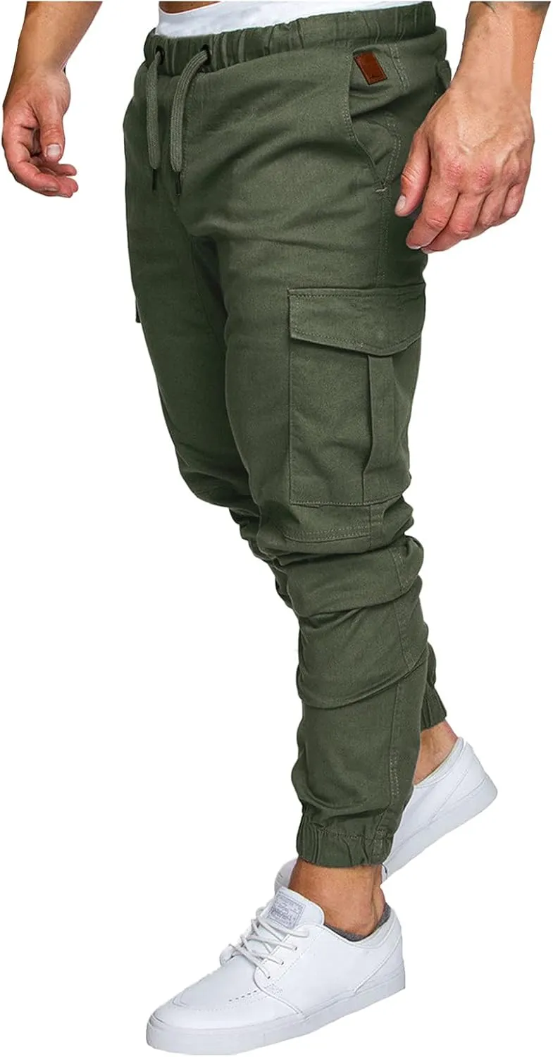 Mens Workout Cargo Sweatpants Heavyweight Fleece Cargo Sweatpants Stretch Elastic Waist Baggy Workout Jogger Pants