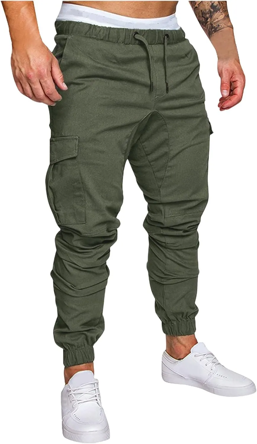 Mens Workout Cargo Sweatpants Heavyweight Fleece Cargo Sweatpants Stretch Elastic Waist Baggy Workout Jogger Pants
