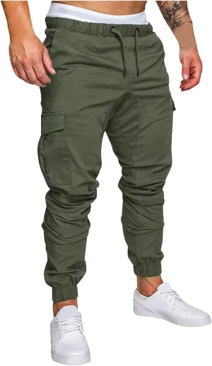 Mens Workout Cargo Sweatpants Heavyweight Fleece Cargo Sweatpants Stretch Elastic Waist Baggy Workout Jogger Pants