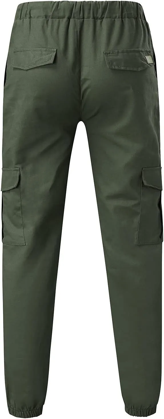 Mens Workout Cargo Sweatpants Heavyweight Fleece Cargo Sweatpants Stretch Elastic Waist Baggy Workout Jogger Pants