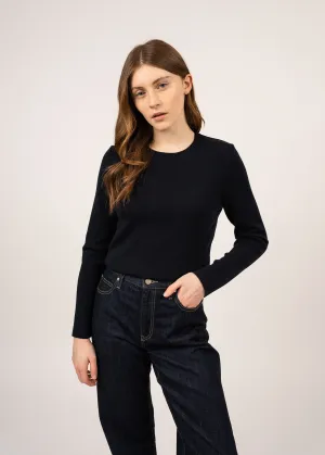 Molne fine jumper - in wool, round neck (NAVY)