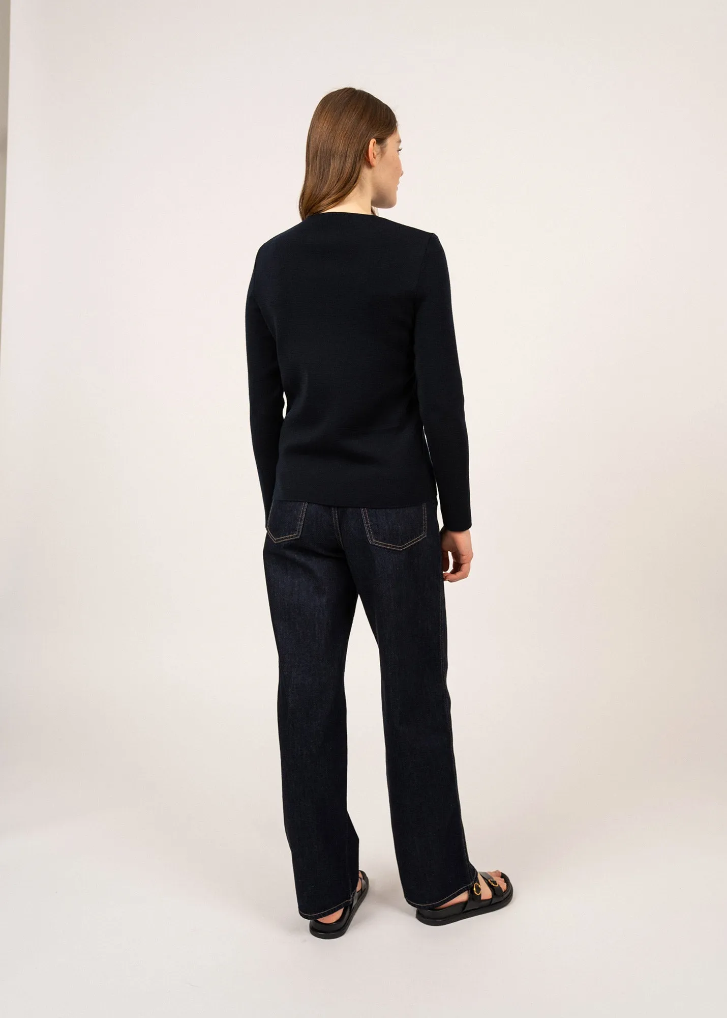 Molne fine jumper - in wool, round neck (NAVY)