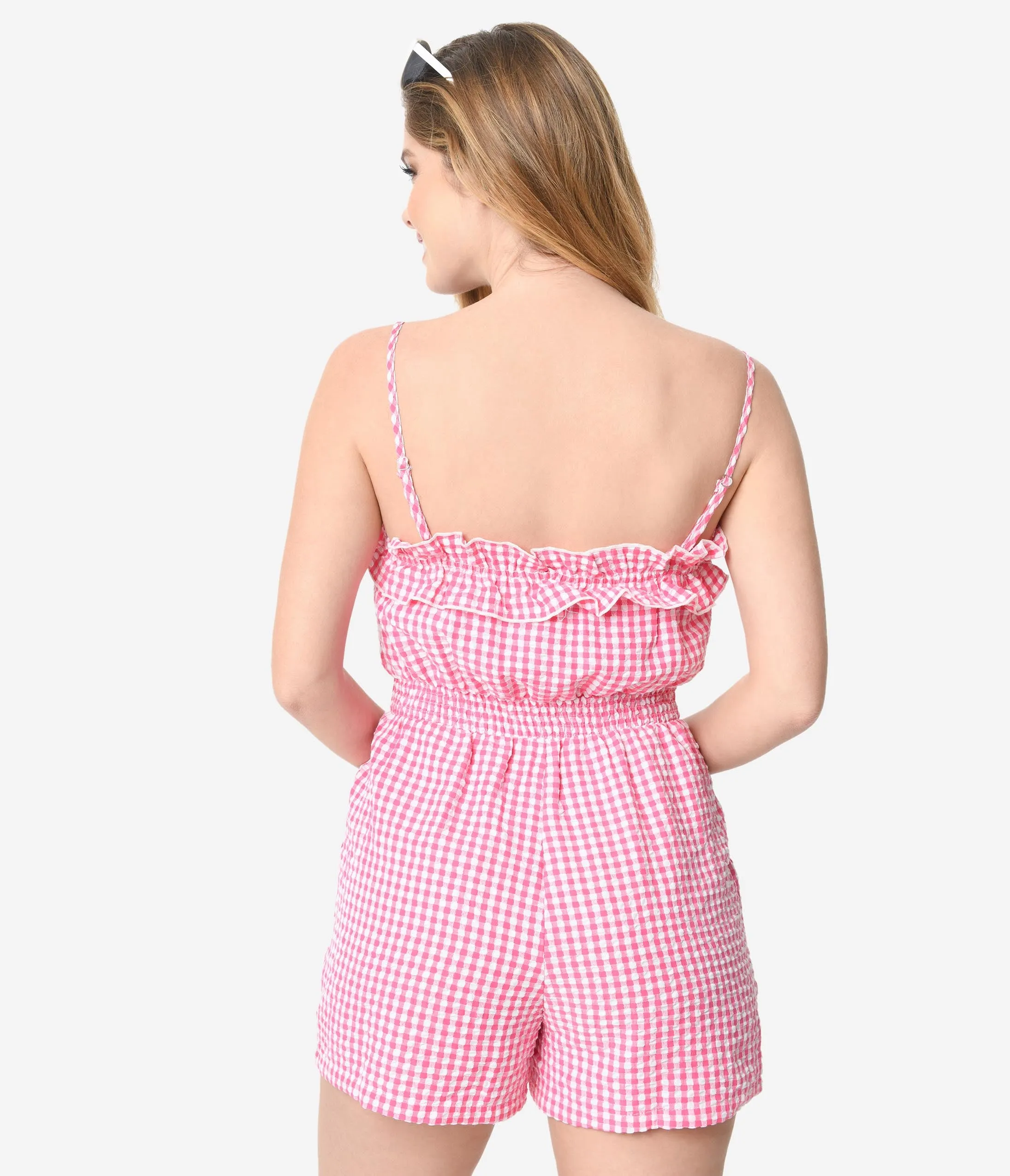 Pink & White Gingham Seersucker Romper