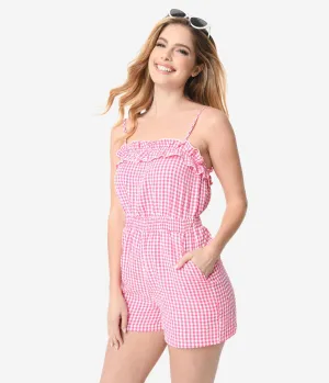 Pink & White Gingham Seersucker Romper
