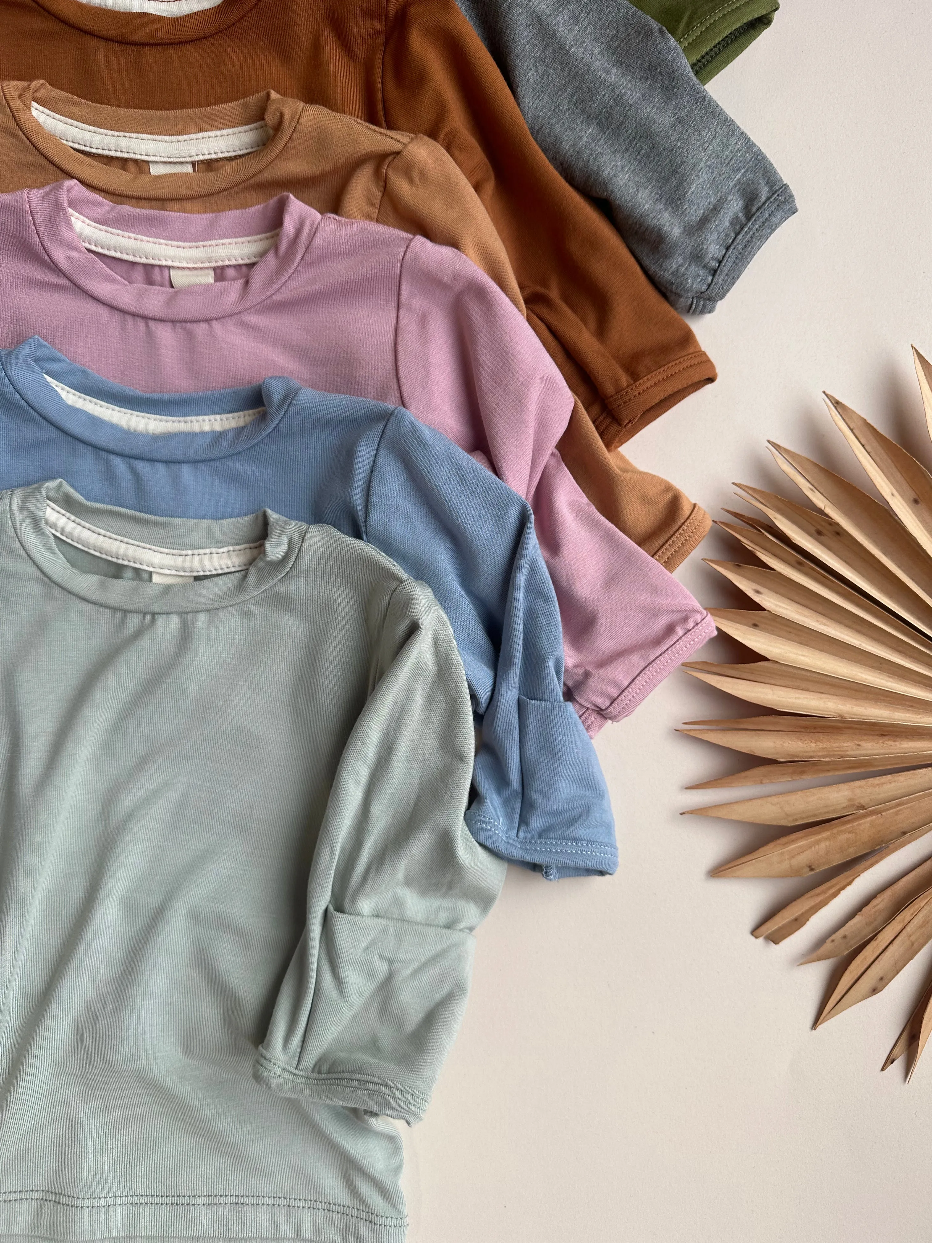 *Preorder* Long Sleeve Crew Neck Tee with Mittens | Baby & Toddler | Luxury Bamboo | Dusty Pink