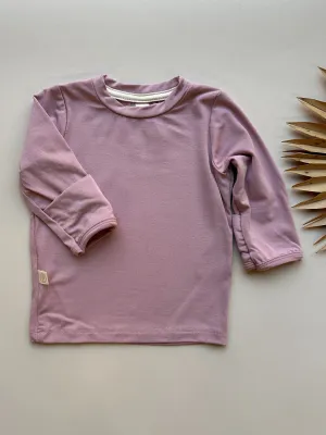 *Preorder* Long Sleeve Crew Neck Tee with Mittens | Baby & Toddler | Luxury Bamboo | Dusty Pink