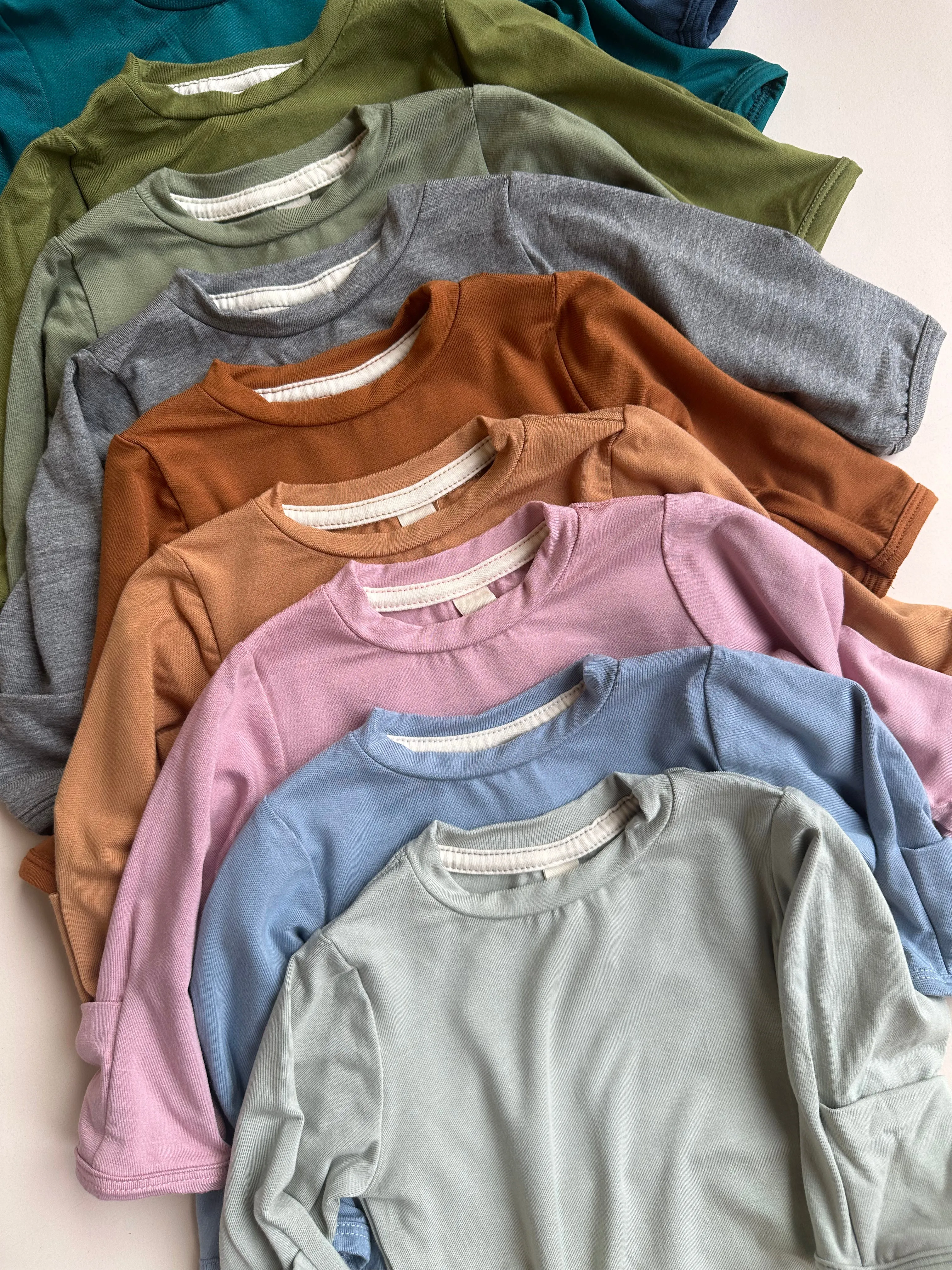 *Preorder* Long Sleeve Crew Neck Tee with Mittens | Baby & Toddler | Luxury Bamboo | Dusty Pink