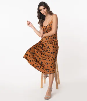 Retro Style Animal Print Midi Dress