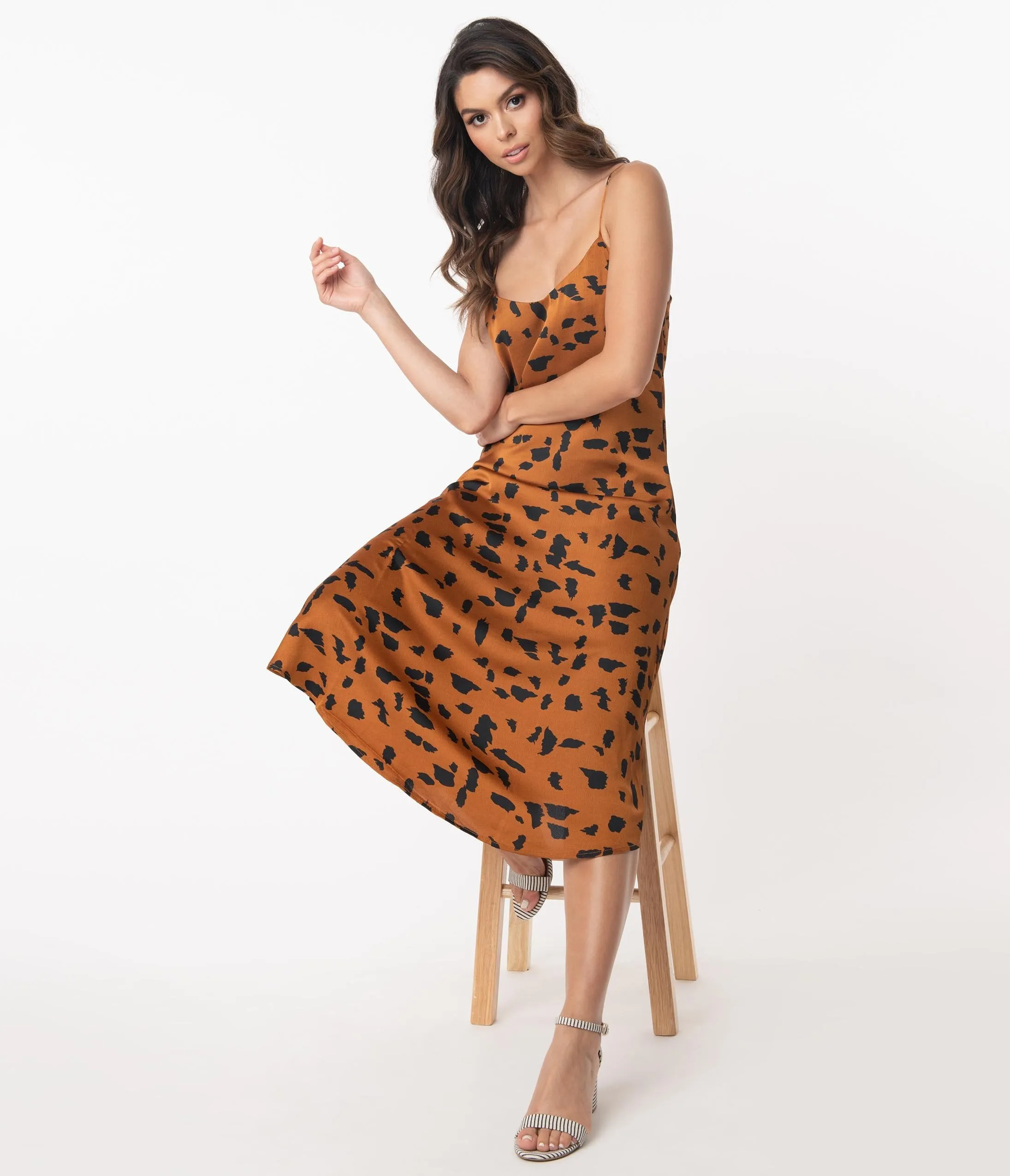 Retro Style Animal Print Midi Dress