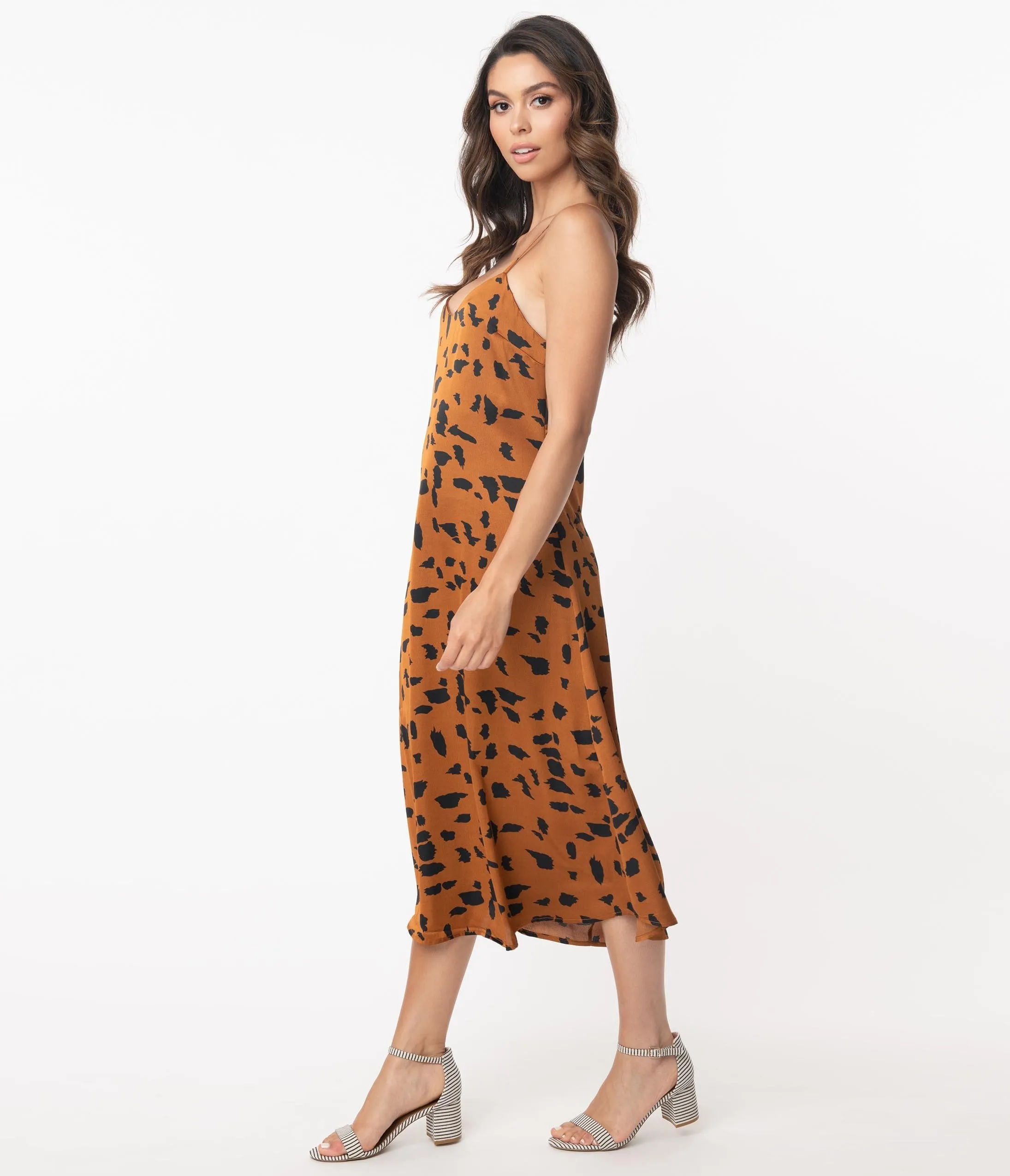 Retro Style Animal Print Midi Dress