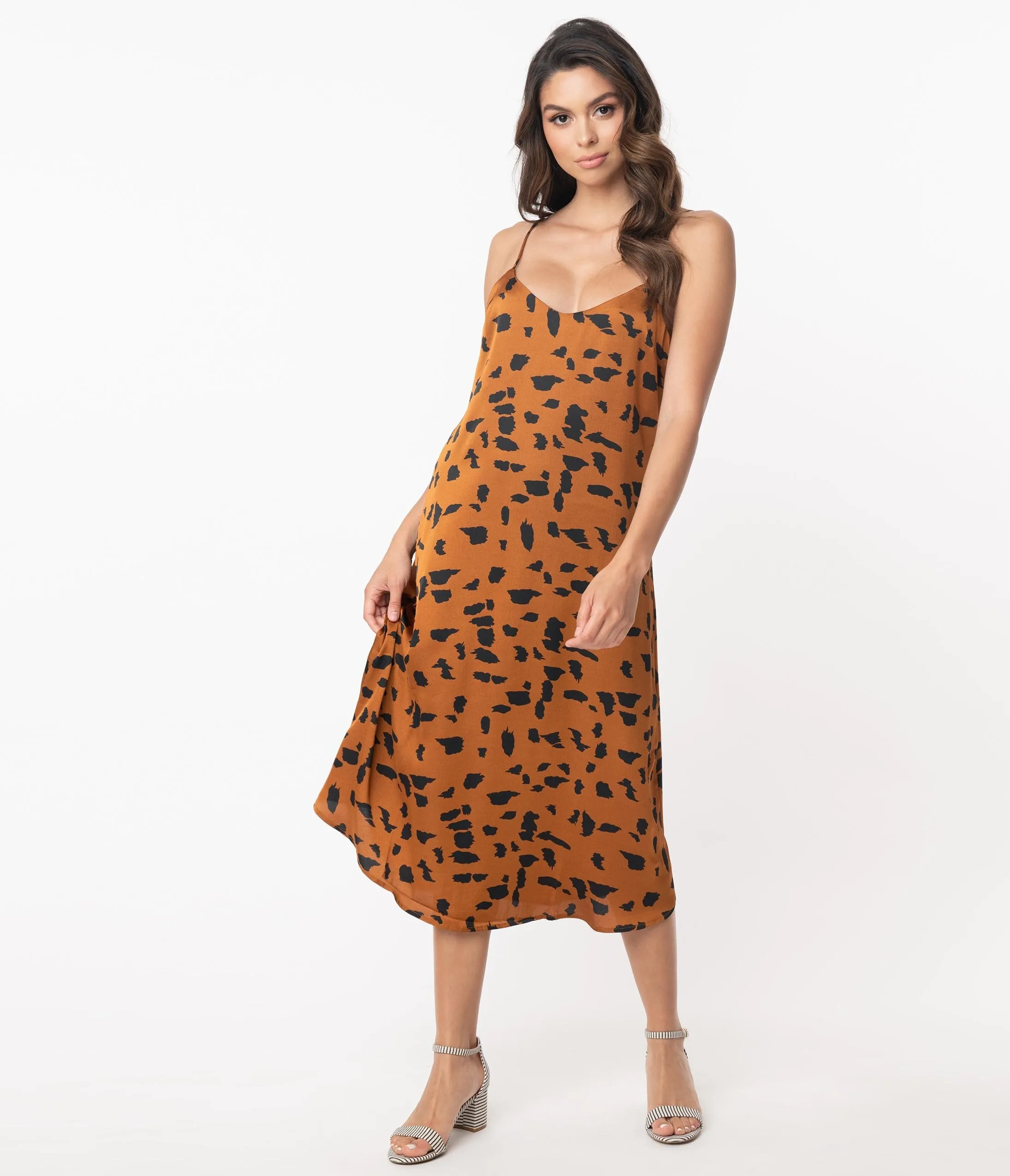 Retro Style Animal Print Midi Dress