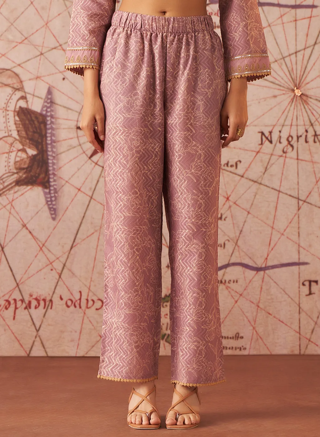 Sama Lavender Printed Cotton Jacquard Co-ord Set for Women