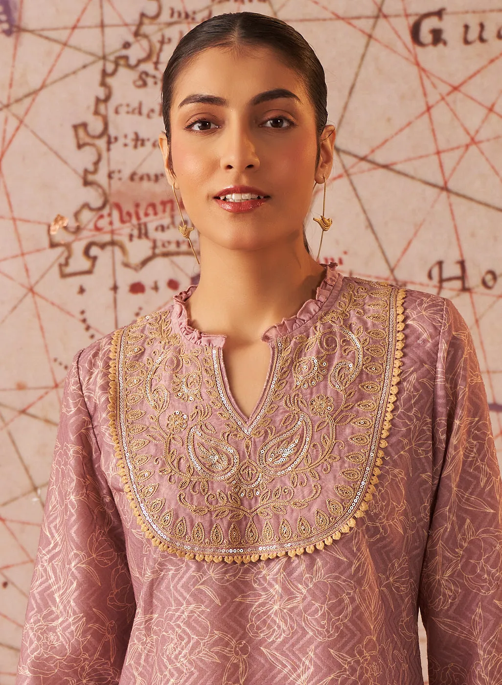 Sama Lavender Printed Cotton Jacquard Co-ord Set for Women