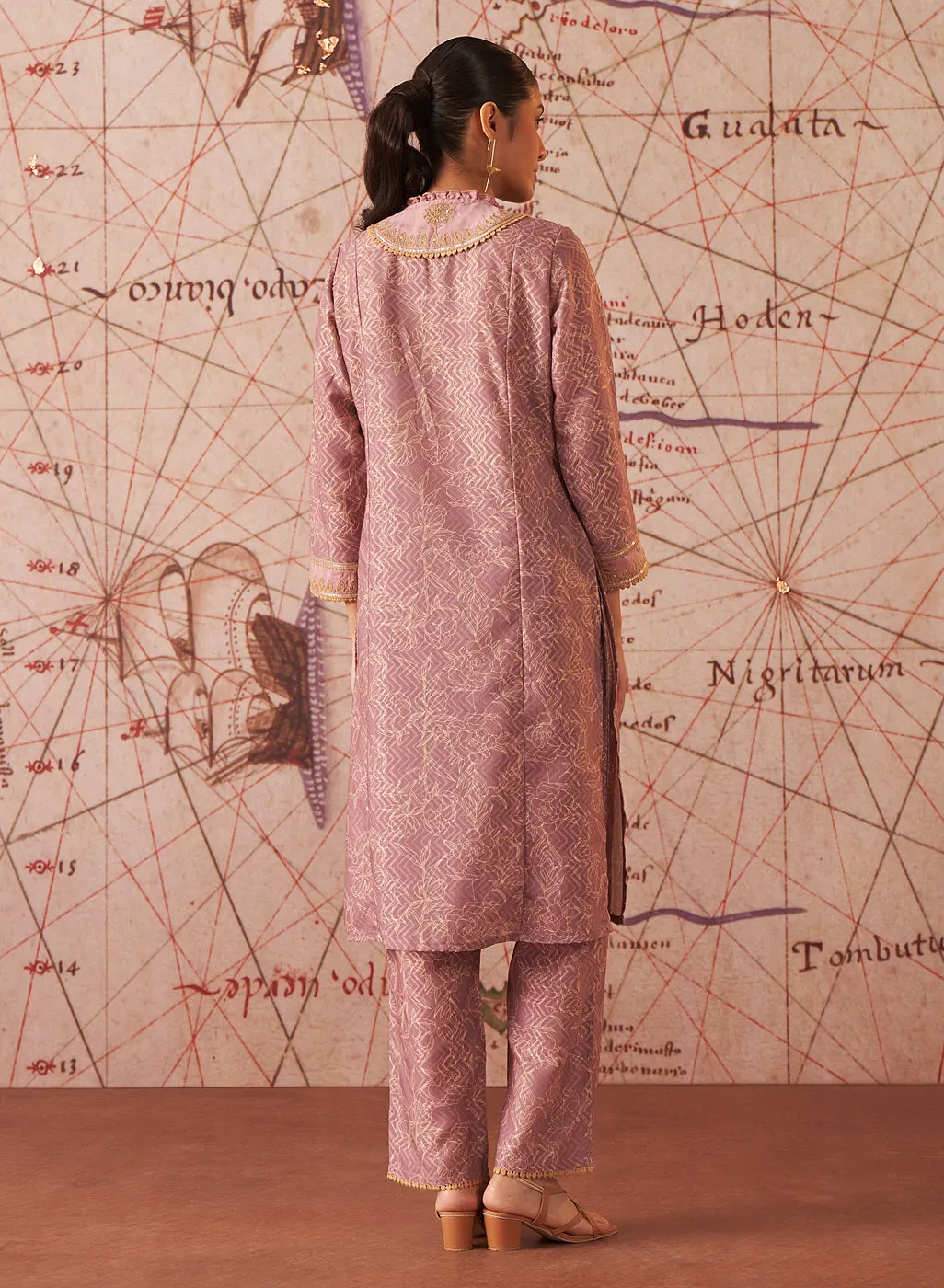 Sama Lavender Printed Cotton Jacquard Co-ord Set for Women