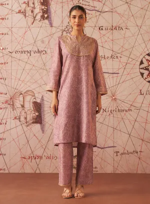Sama Lavender Printed Cotton Jacquard Co-ord Set for Women