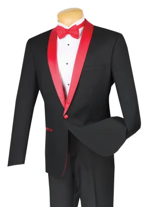 Sierra Collection - 1 Button Slim Fit Tuxedo Black with Red Lapel